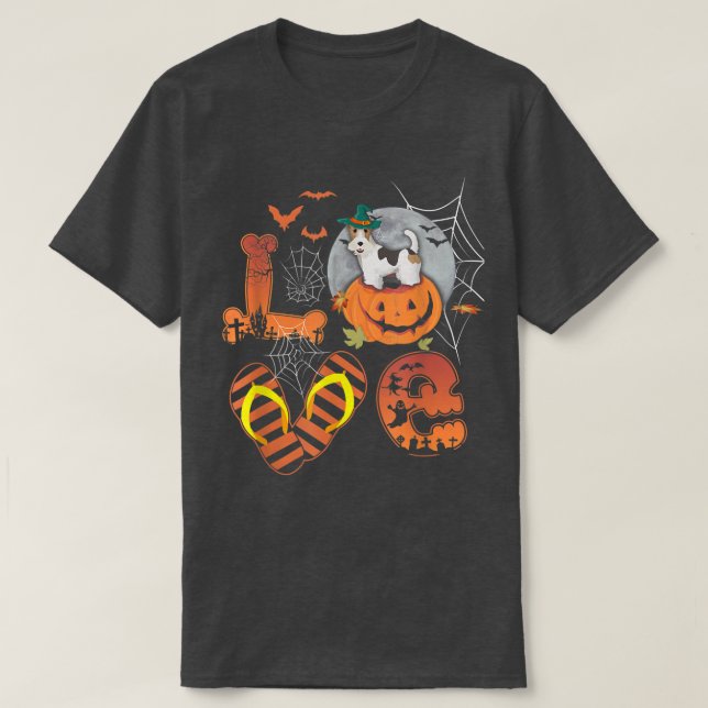 Love Fo Terrier Witch Pumpkin Scary Halloween Dog  T-Shirt (Design Front)