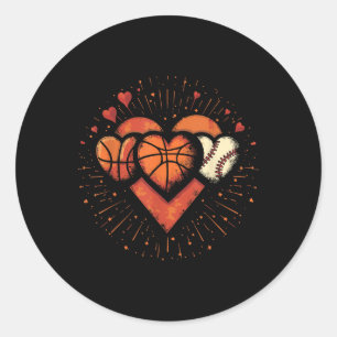 Love Football Basketball Baseball Valentine’s Day Classic Round Sticker