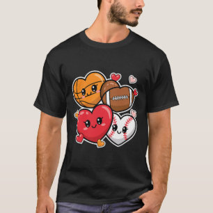 Love Football Basketball Valentine’s Day Boys And T-Shirt