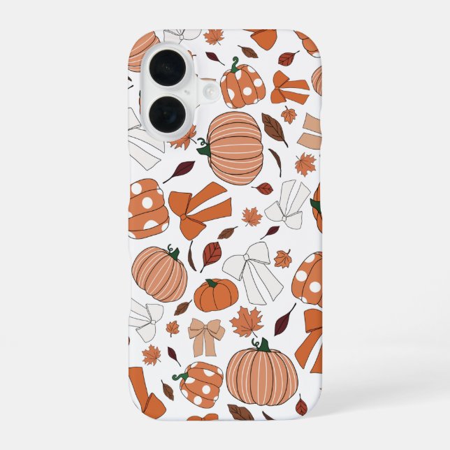 Love for Autumn Fall Pumpkins Bows Leaves Pattern iPhone 16 Case (Back)