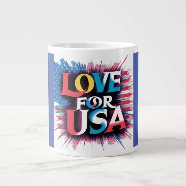 "Love for USA Patriotic Mug" Large Coffee Mug (Front)