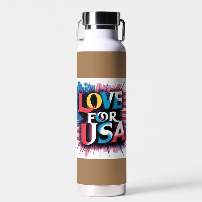 "Love for USA Patriotic Water Bottle" Water Bottle (Front)