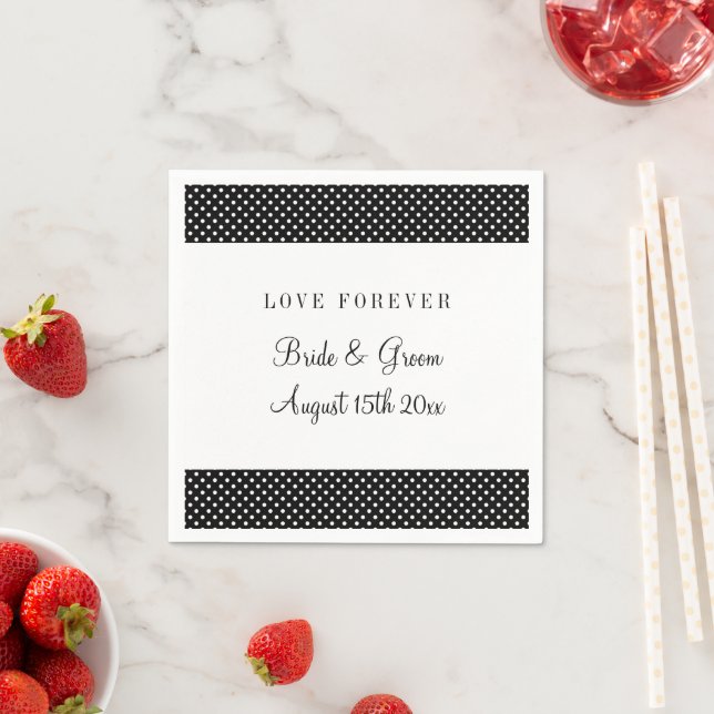 Love forever black & white polka dot wedding party napkin (Insitu)