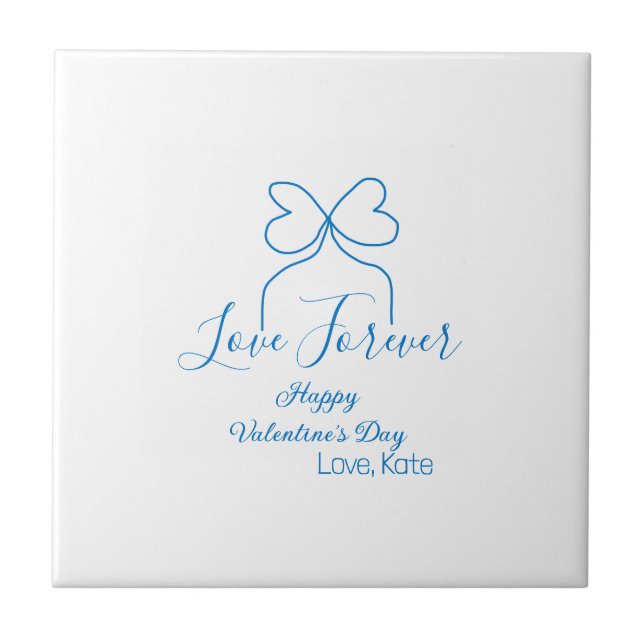 Love Forever blue bow happy Valentine's day name d Ceramic Tile (Front)