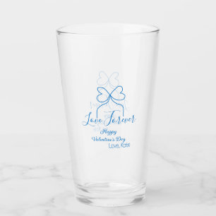 Love Forever blue bow happy Valentine's day name d Glass