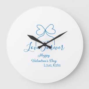Love Forever blue bow happy Valentine's day name d Large Clock