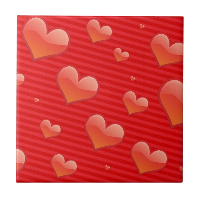 Love Forever, hearts of red design, Ceramic Tile (Front)