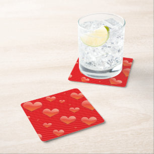 Love Forever, hearts of red design, Square Paper Coaster