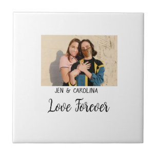 Love Forever LGbtq couple pride add photo name sim Ceramic Tile