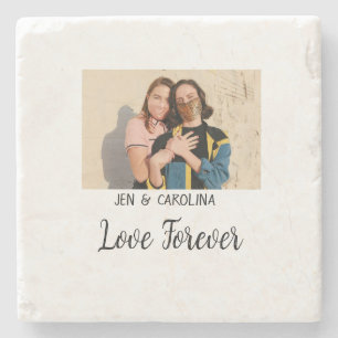 Love Forever LGbtq couple pride add photo name sim Stone Coaster