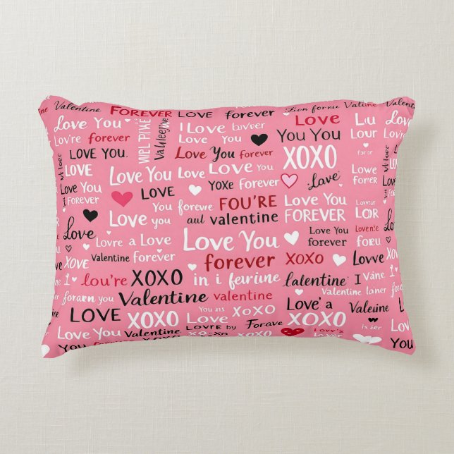 Love Forever - Valentine's Day Typography Pattern Decorative Cushion (Front)