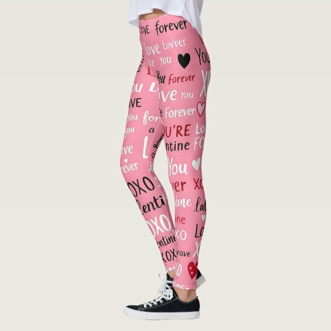 Love Forever - Valentine's Day Typography Pattern Leggings (Left)
