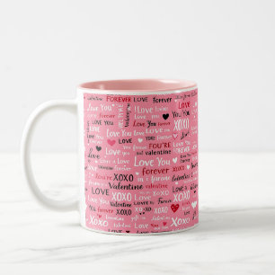 Love Forever - Valentine's Day Typography Pattern Two-Tone Coffee Mug