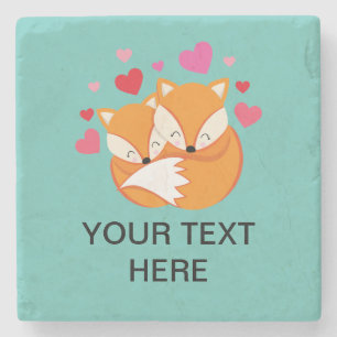 Love fox couple custom text  stone coaster