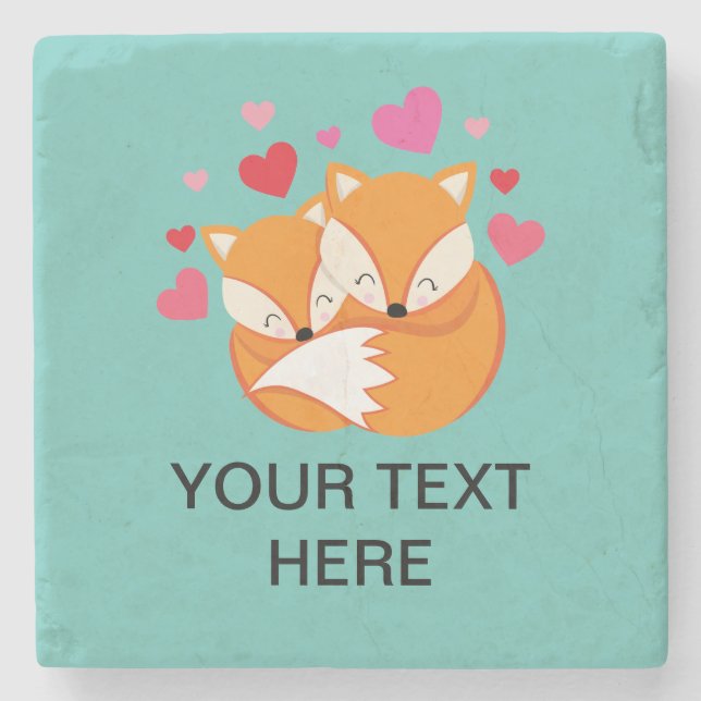 Love fox couple custom text  stone coaster (Front)