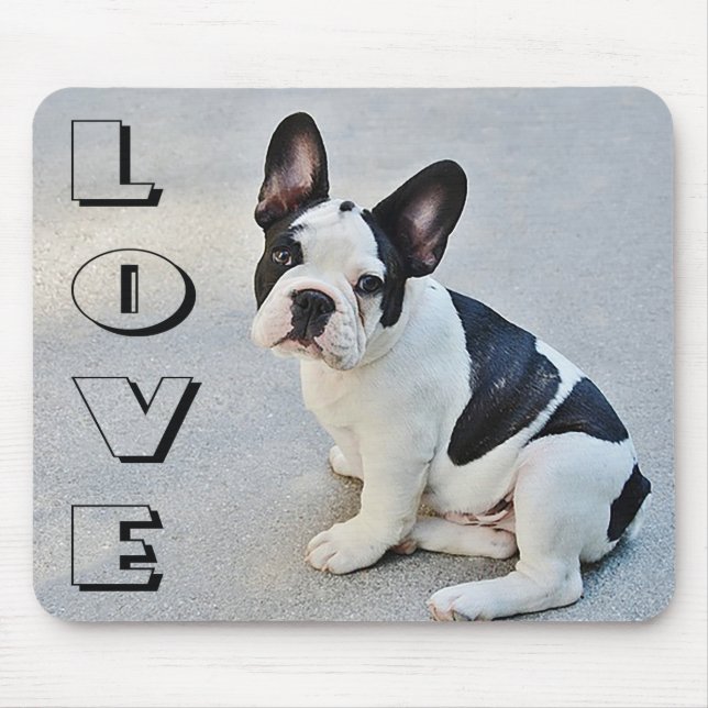 Love French Bulldog Black And White Puppy Dog Mouse Pad (Front)
