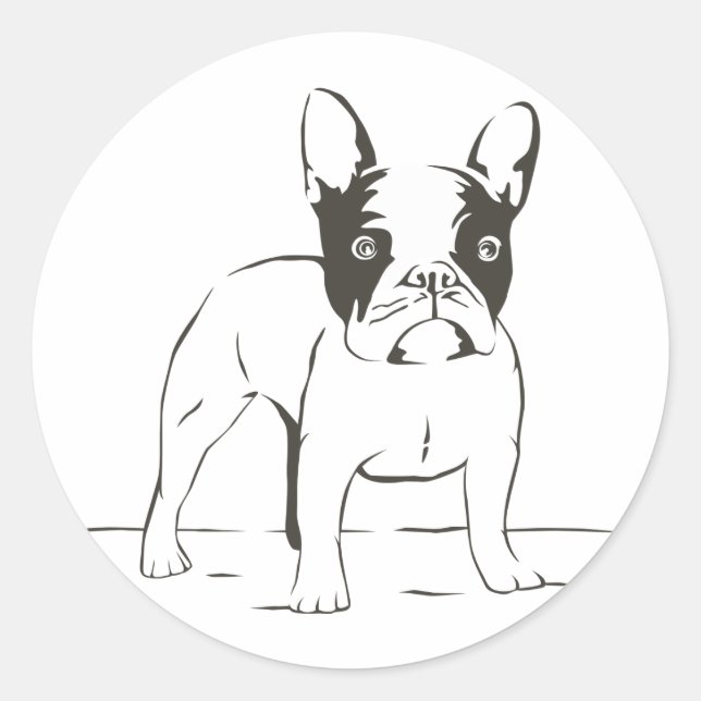 Love French Bulldog Puppy Dog  Black Illustration Classic Round Sticker (Front)