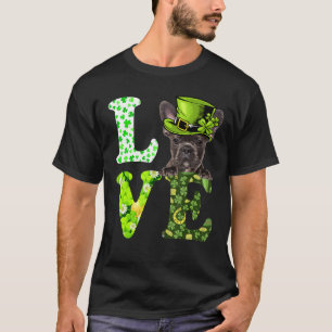 Love French Bulldog St Patrick's Day Shamrock Iris T-Shirt