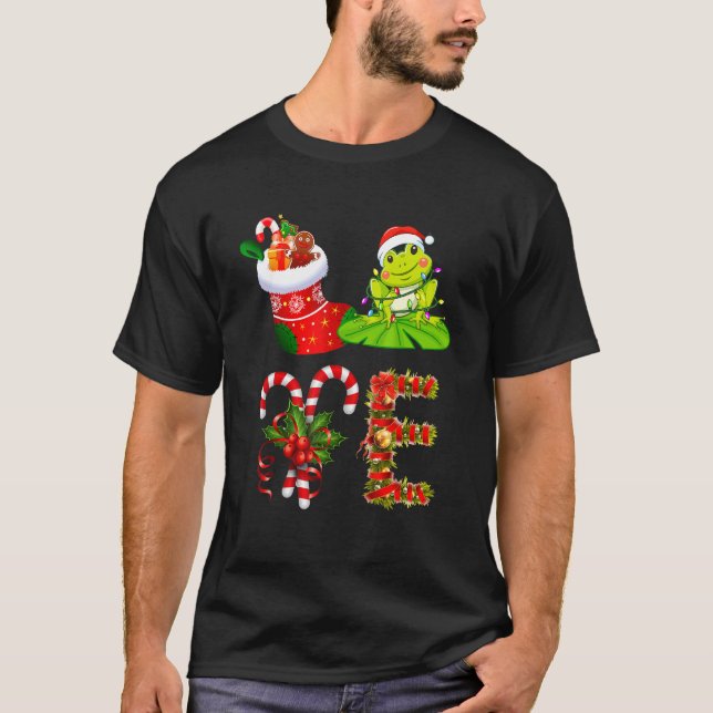 Love Frog Christmas Lights  Santa Hat Christmas T-Shirt (Front)