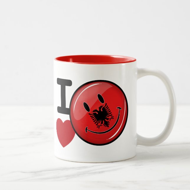 Love From Albania Smiling Flag Two-Tone Coffee Mug (Right)
