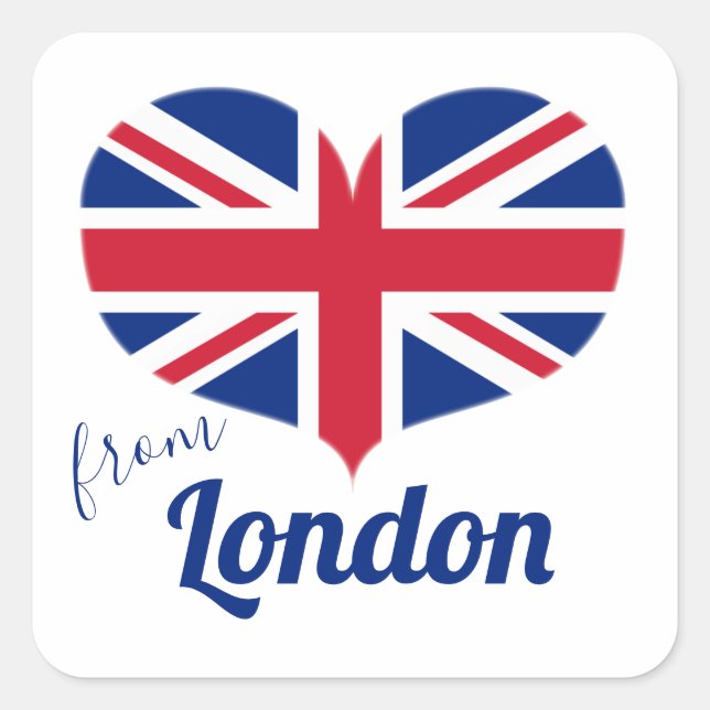 Love from London | Heart Shaped UK Flag Union Jack Square Sticker (Front)