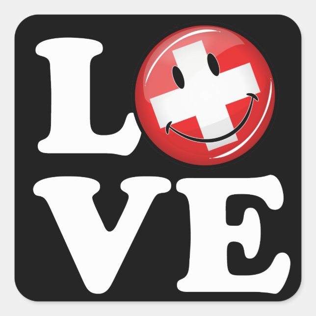 Love From Switzerland Smiling Flag Square Sticker (Front)