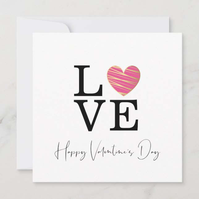 Love Fuchsia Heart Happy Valentine's Day Script (Front)