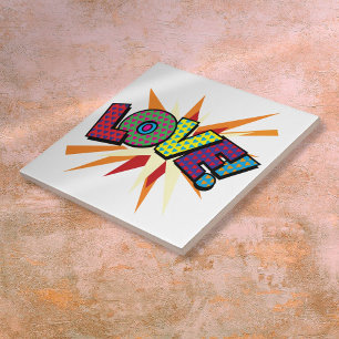LOVE Fun Colourful Comic Book Pop Art Ceramic Tile