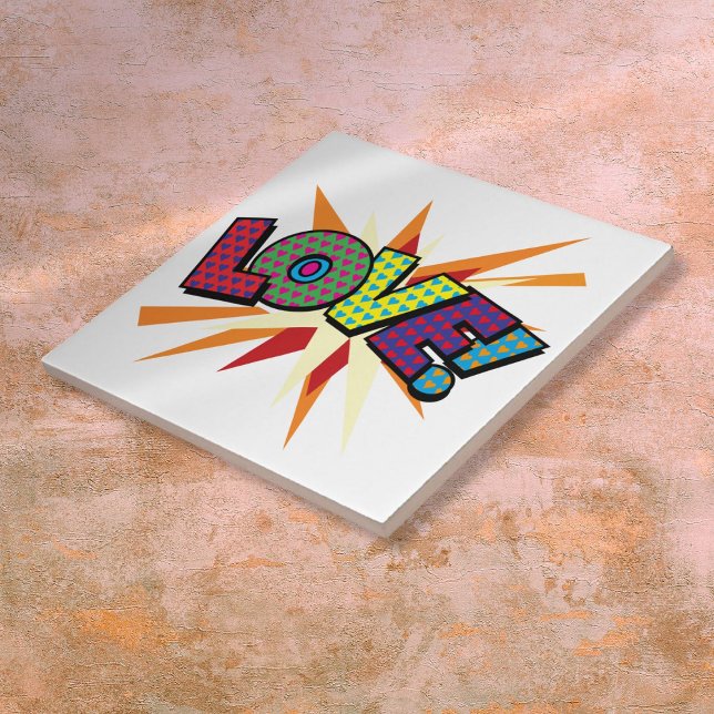 LOVE Fun Colourful Comic Book Pop Art Ceramic Tile (LOVE Fun Colorful Comic Book Pop Art Ceramic Tile)