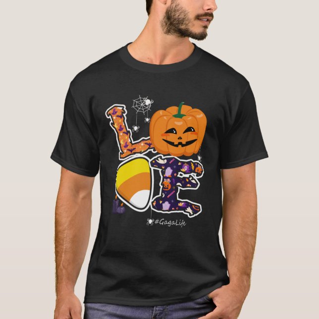 Love Gaga And Candy Corn Pumpkin Spider Halloween  T-Shirt (Front)