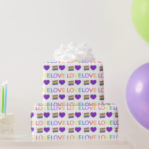 LOVE Gay Pride Rainbow Cake Purple Heart LGBTQ Wrapping Paper
