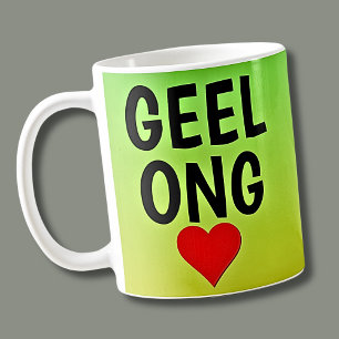 Love GEELONG (or your text) Heart on Green Gold Coffee Mug