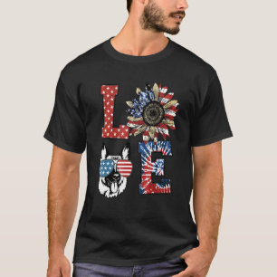 Love German Shepherd Dog Usa Flag Sunflower Tie Dy T-Shirt