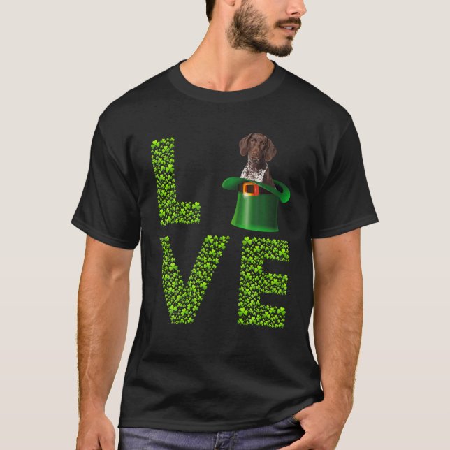 Love German Shorthaired Pointer Shamrock St Patric T-Shirt (Front)