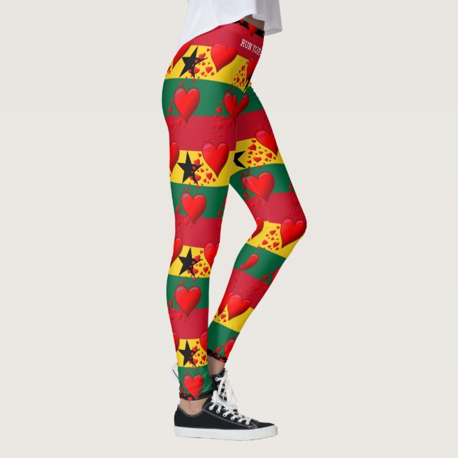 LOVE GHANA Flag Red Hearts RUN YOUR RACE Leggings (Right)