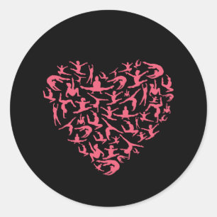 Love Girls Gymnastics - Silhouette Heart Classic Round Sticker