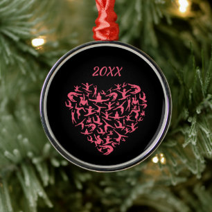 Love Girls Gymnastics - Silhouette Heart Metal Ornament
