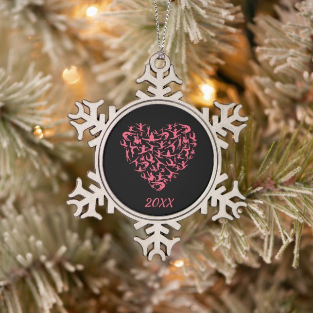 Love Girls Gymnastics - Silhouette Heart Snowflake Pewter Christmas Ornament (Tree)