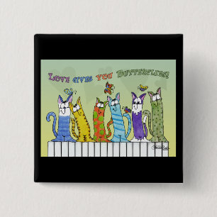 Love Gives you Butterflies-Cats on Fence 15 Cm Square Badge