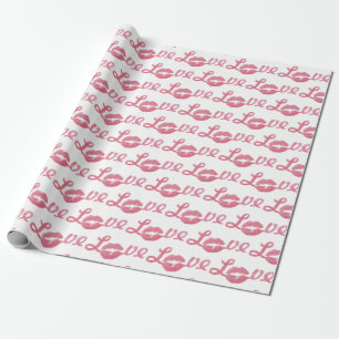 Love Glitter Pink Lipstick Kiss Valentine's Wrapping Paper