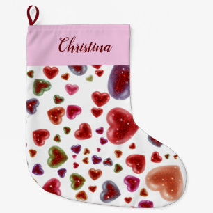 Love, glittery hearts 2 large christmas stocking