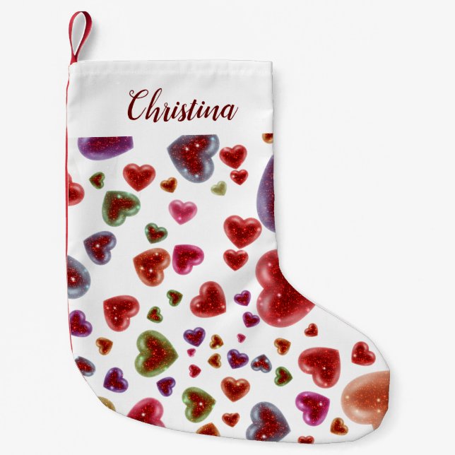 Love, glittery hearts 2 small christmas stocking (Front)