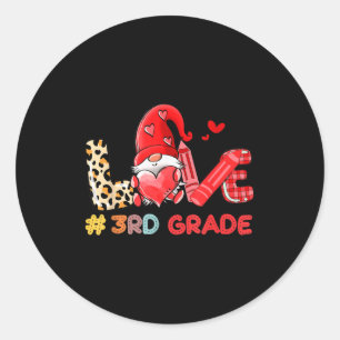 Love Gnome 3rd Grade Teacher Leopard,valentine Tea Classic Round Sticker