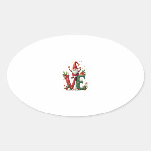LOVE Gnome Christmas Oval Sticker