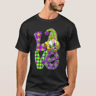 Love Gnome Cute Mardi Gras Leopard Plaid Love Nord T-Shirt