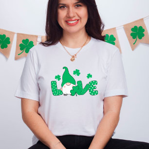 Love Gnome Green Shamrocks St. Patrick's Day T-Shirt