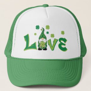 Love Gnome Green Shamrocks St. Patrick's Day Trucker Hat
