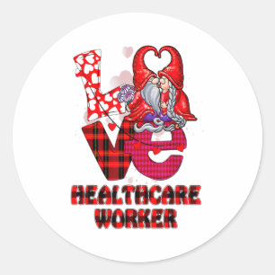 Love Gnome Healthcare Worker Valentines Day Heart  Classic Round Sticker