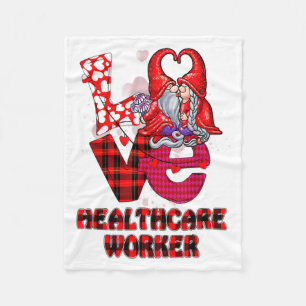 Love Gnome Healthcare Worker Valentines Day Heart Fleece Blanket