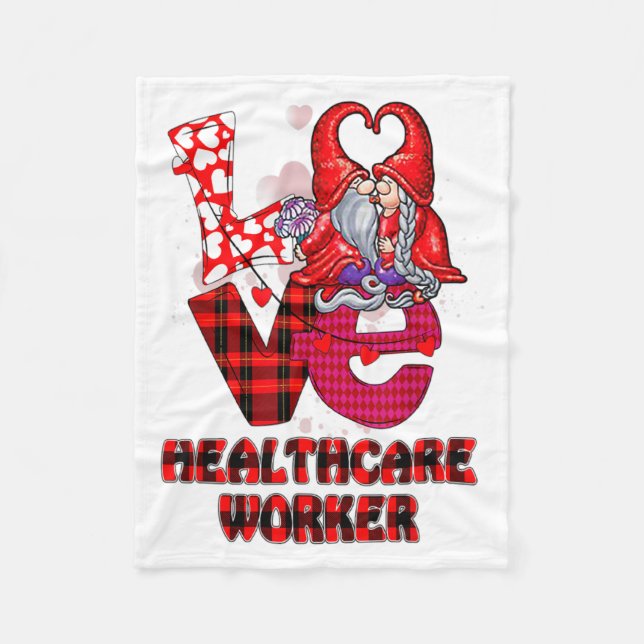 Love Gnome Healthcare Worker Valentines Day Heart  Fleece Blanket (Front)